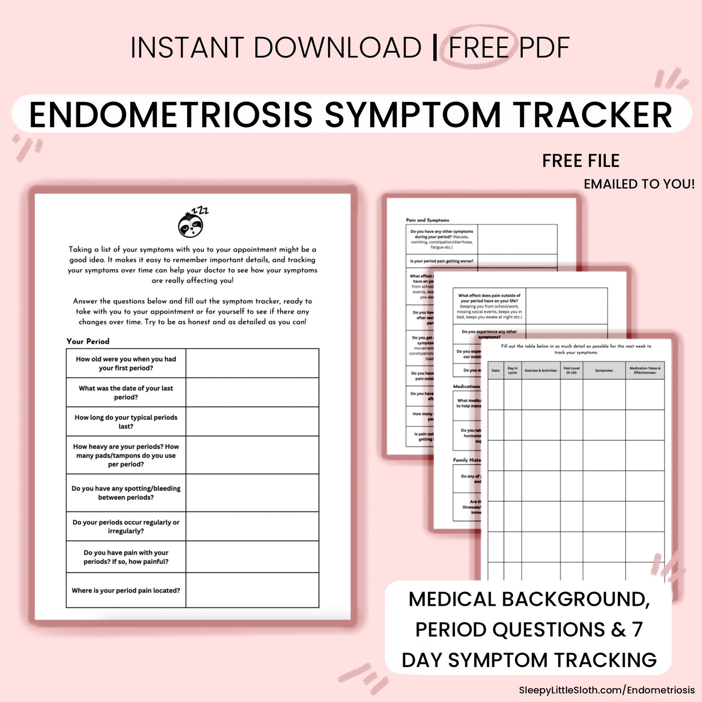 Free Endometriosis Symptom Tracker PDF - Sleepy Little Sloth
