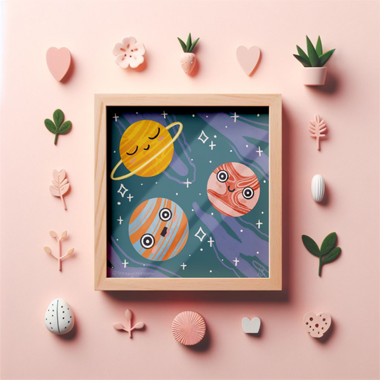 Happy Planets Illustrated Print